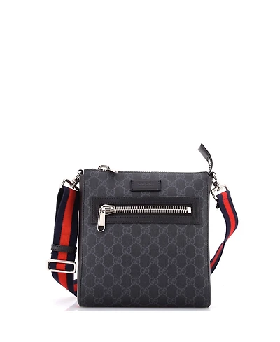 Pre-Owned Gucci Small Web Strap Front Zip Messenger Bag Gg Coated Canvas