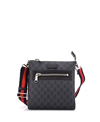 Pre-Owned Gucci Small Web Strap Front Zip Messenger Bag Gg Coated Canvas
