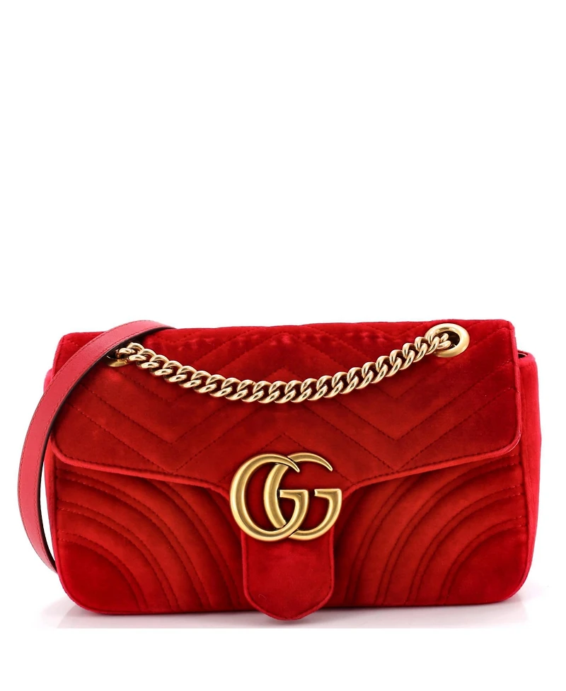 Pre-Owned Gucci Small Gg Marmont Flap Bag Matelasse Velvet