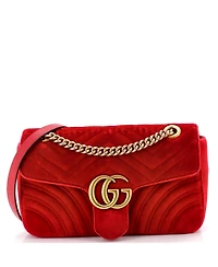Pre-Owned Gucci Small Gg Marmont Flap Bag Matelasse Velvet