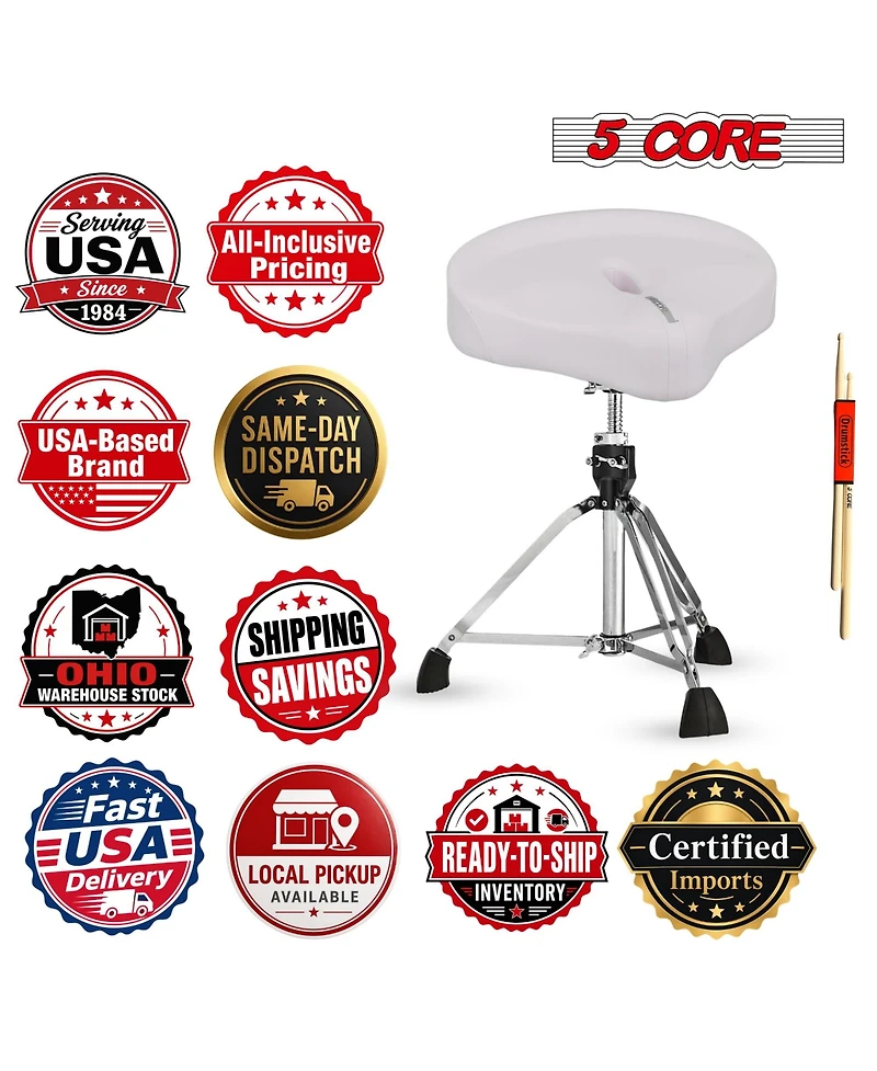 5 core Drum Throne 4inch Padded Seat Adjustable 25.5inch 360degree(s) Swivel Heavy Duty Guitar Stool