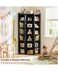 Aheaplus 6-Tier Corner Bookcase Cabinet with 18 Cubbies, Bookshelf Open Storage