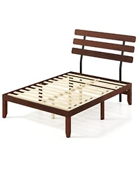 Slickblue Stylish Wooden Bed Frame With Retro Headboard Platform Design For Bedroom