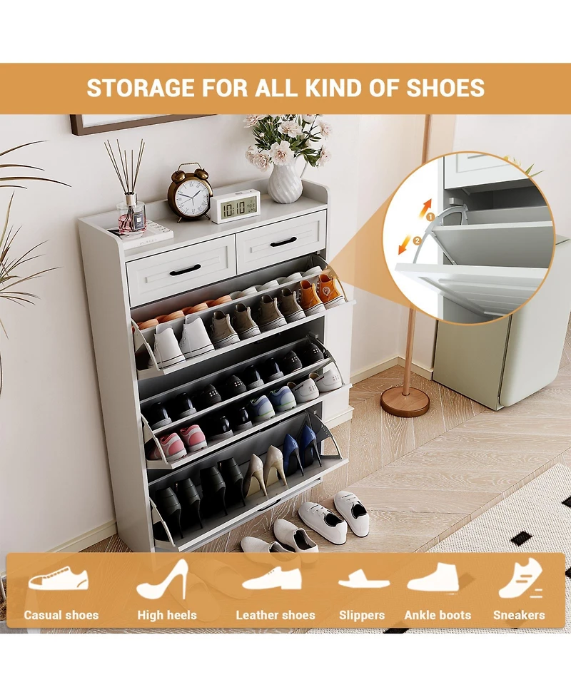 homfan Shoe Cabinet with 3 Flip Drawers and 2 Drawers, Shoe Cabinet Storage for Entryway, Narrow Shoe Organizer for Entryway
