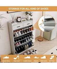 homfan Shoe Cabinet with 3 Flip Drawers and 2 Drawers, Shoe Cabinet Storage for Entryway, Narrow Shoe Organizer for Entryway