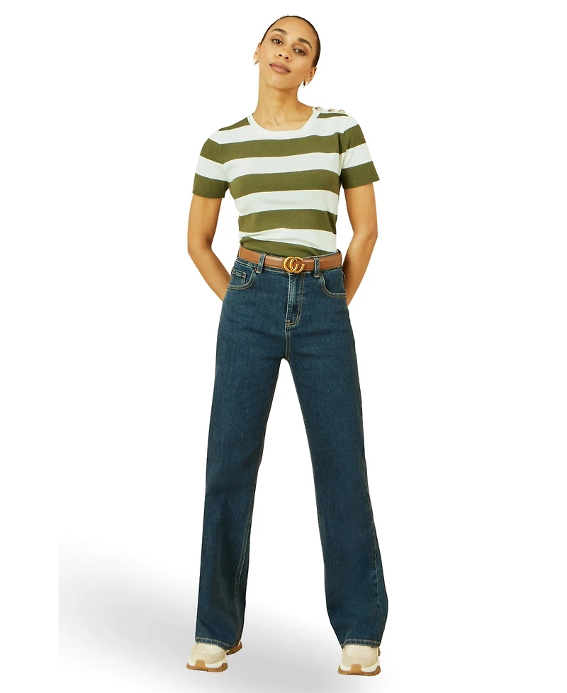 Yumi Women's Block Stripe Knitted Top