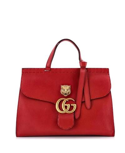 Pre-Owned Gucci Medium Gg Marmont Animalier Top Handle Bag Leather