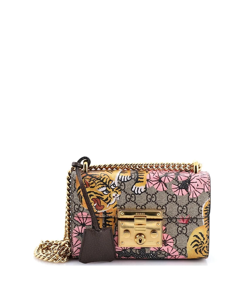 Pre-Owned Gucci Small Padlock Shoulder Bag Bengal Print Gg Coated Canvas