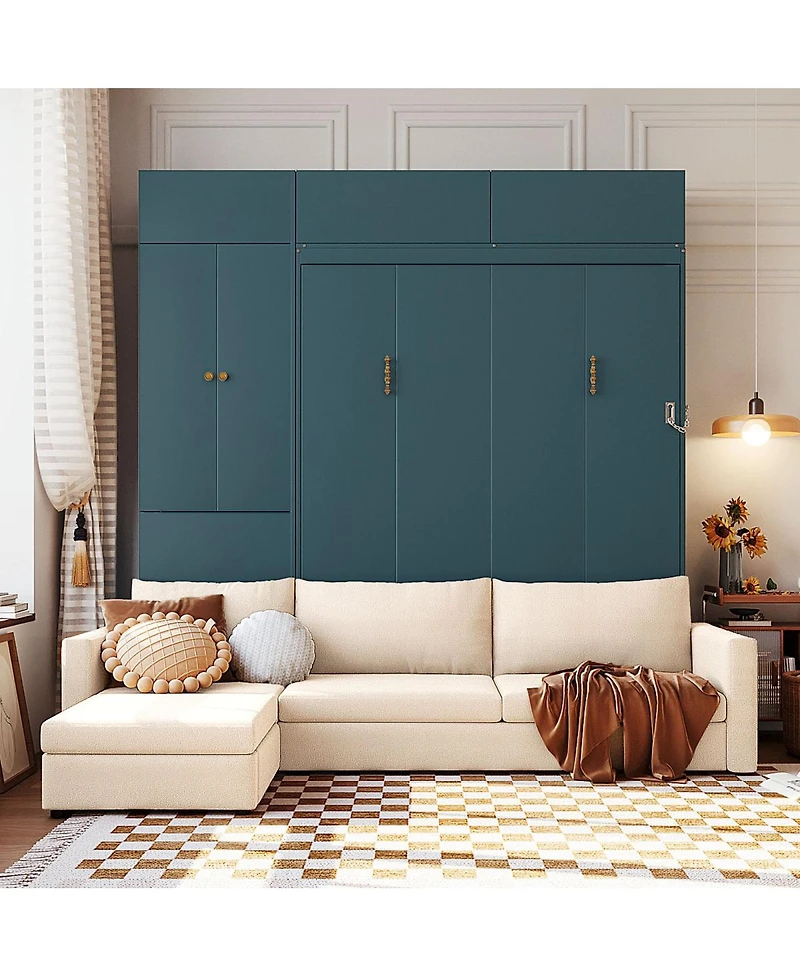 Streamdale Furniture Queen Size Murphy Bed Wall Bed with Sofa and Shelves