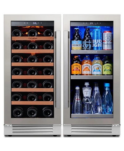 Ca'Lefort 30 Inch Wine Beverage Refrigerator,3 color Led Wine Fridge, Built-in Wine Beverage Cooler, Holds 100 Cans and 33 Bottles