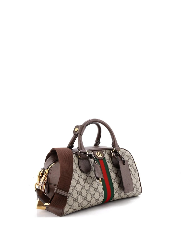 Pre-Owned Gucci Medium Ophidia Convertible Boston Top Handle Bag Gg Coated Canvas with Leather
