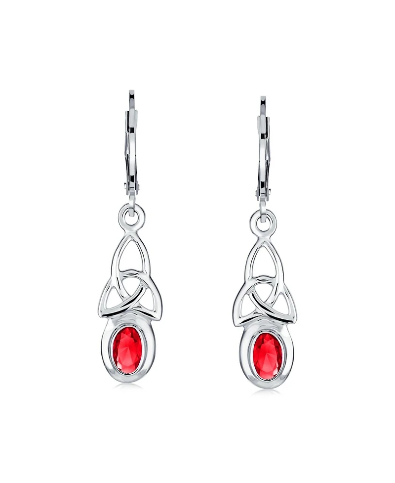 Bling Jewelry Oval Bezel Set Ruby Cz Celtic Love Knot Dangle Earrings .925 Sterling Silver Leverback