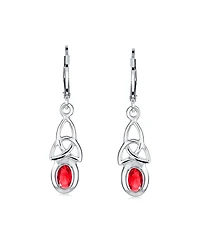 Bling Jewelry Oval Bezel Set Ruby Cz Celtic Love Knot Dangle Earrings .925 Sterling Silver Leverback