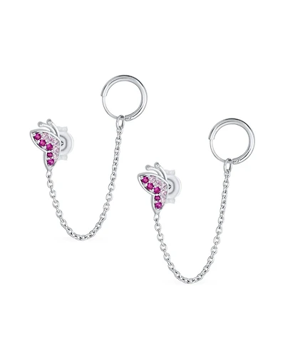 Bling Jewelry Double Piercings Chain Ear Cuff Cartilage Earlobe Stud Cz Butterfly Earrings Sterling Silver