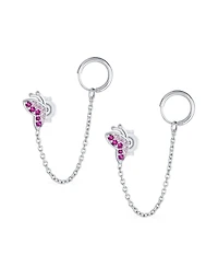 Bling Jewelry Double Piercings Chain Ear Cuff Cartilage Earlobe Stud Cz Butterfly Earrings Sterling Silver