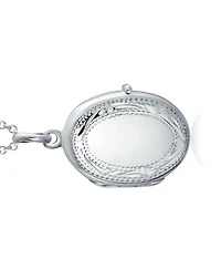 Bling Jewelry Sterling Silver Oval Photo Locket Necklace with Etched Leaf Scroll Design Holds Two Memory Pictures