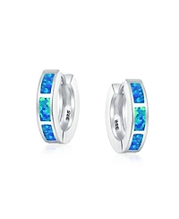 Bling Jewelry Created Opal Inlay Iridescent Huggie Small Hoop Earrings .925 Sterling Silver