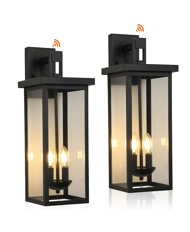 Busdays 2 Pack 22 Inch Outdoor Wall Lantern with Dusk to Dawn Sensor Clear Glass Panels Weatherproof Exterior 2 Light Design No Bulb