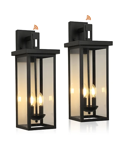 Busdays 2 Pack 22 Inch Outdoor Wall Lantern with Dusk to Dawn Sensor Clear Glass Panels Weatherproof Exterior 2 Light Design No Bulb