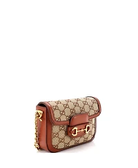 Pre-Owned Gucci Mini Horsebit 1955 Shoulder Bag Crystal Embellished Gg Canvas