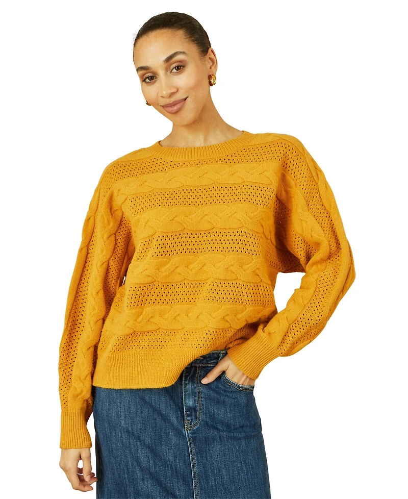 Yumi Women's Cable Knit Relaxed Fit Jumper