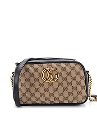 Pre-Owned Gucci Small Gg Marmont Shoulder Bag Diagonal Quilted Gg Canvas with Leather
