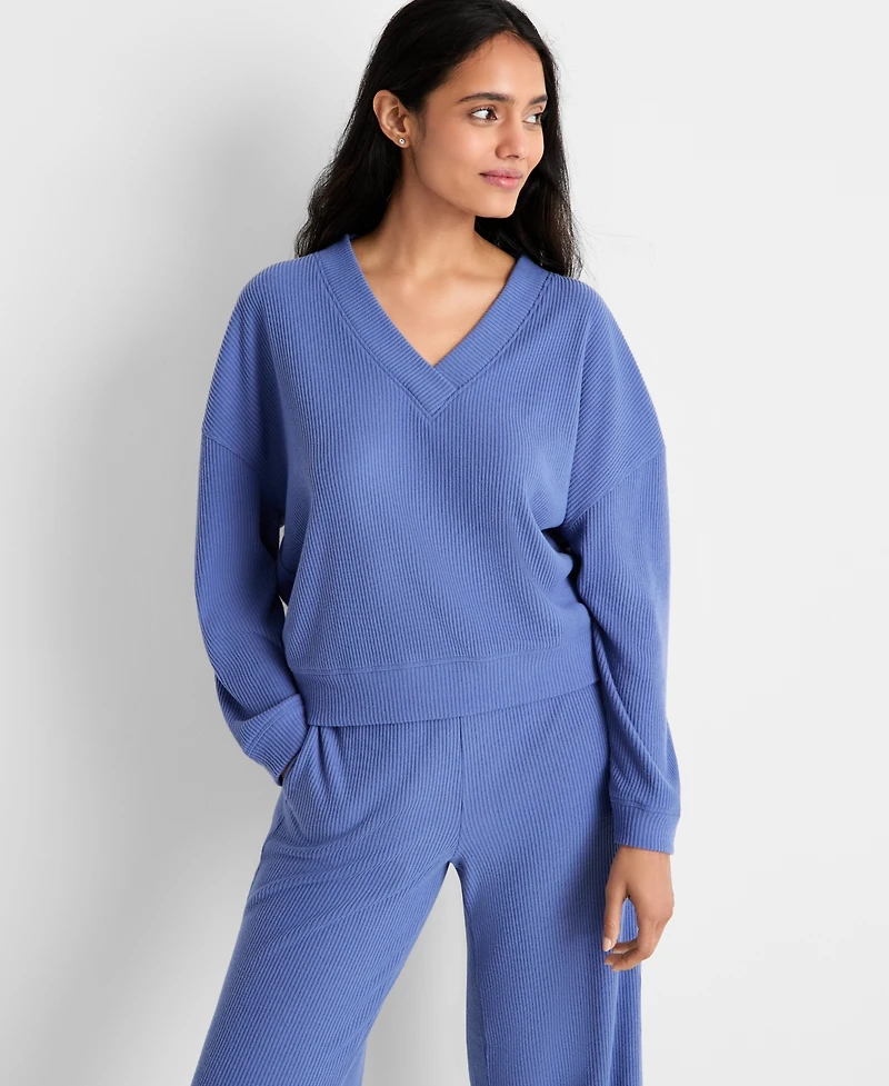 State of Day Women's Ribbed V-Neck Lounge Pant Set, Macy's Exclusive
