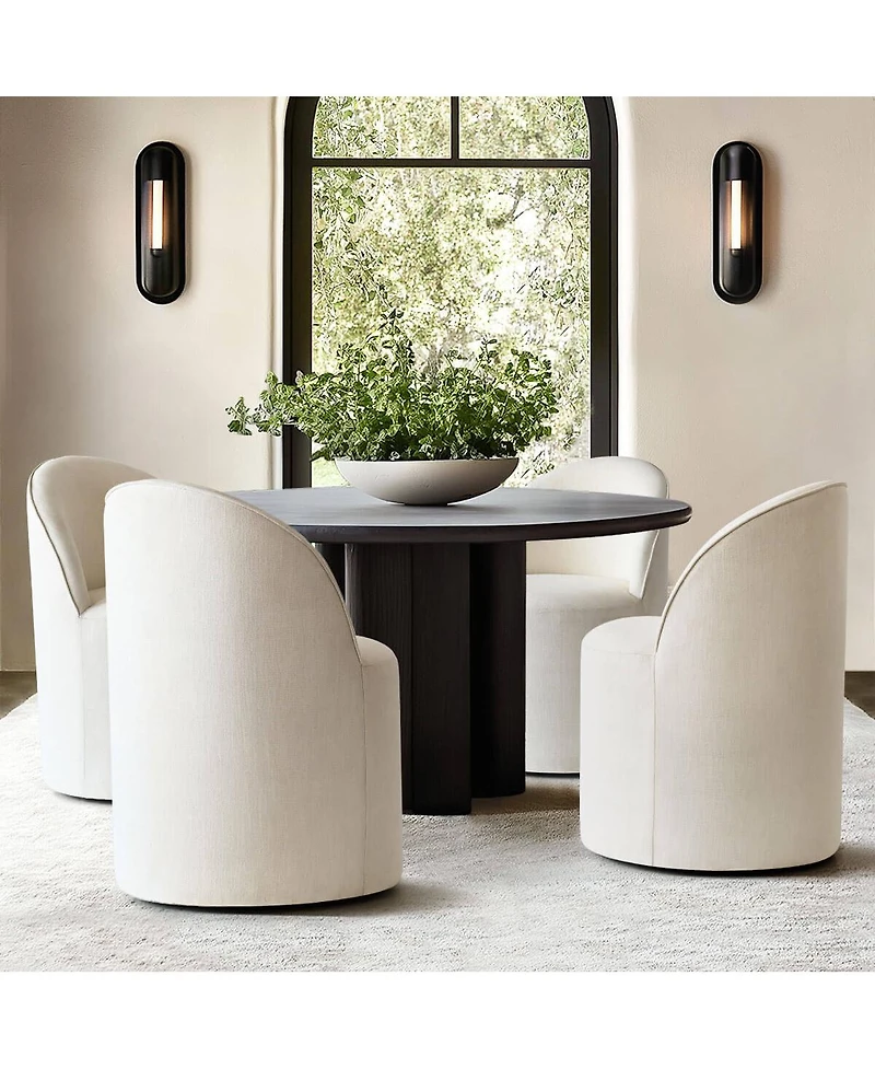 Maison Boucle Linen Upholstered Rolling Dining Chair with Casters Swivel 1 Piece