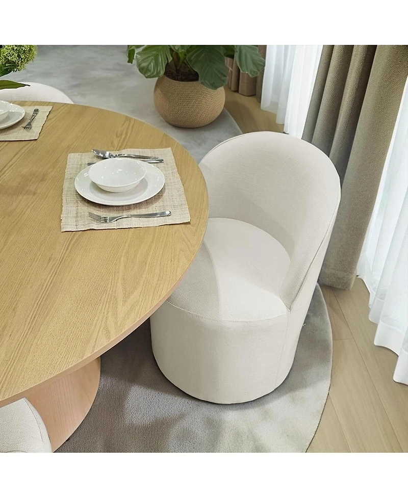 Maison Boucle Linen Upholstered Rolling Dining Chair with Casters Swivel 1 Piece