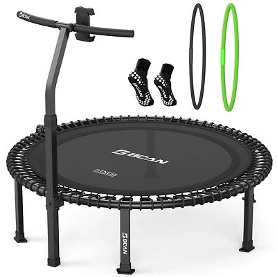 Bcan Bt4 Soft Land Pro 48 Inch Bungee Trampoline 500lbs Quiet Indoor Rebounder With Adjustable Tension Phone Holder