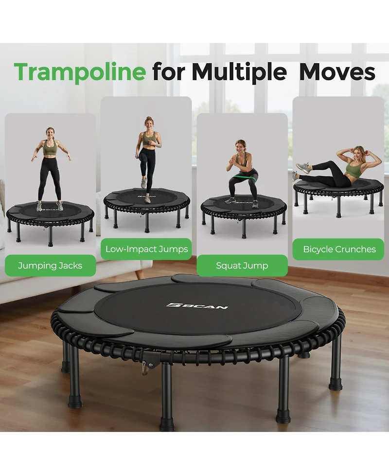Bcan 550LBS Mini Rebounder Trampoline, 48" Foldable Fitness Trampoline with Bungees, Quiet and Stable Exercise (Without Handle)