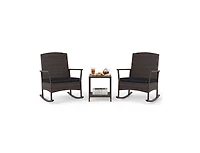 Lucky One 3 Piece Patio Rocking Bistro Set with Cushions 2 Tier Table Rattan Furniture