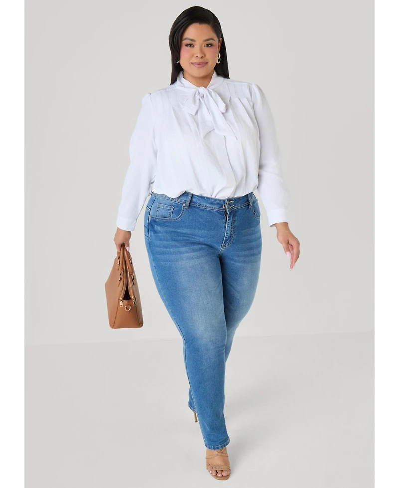 Ashley Stewart Plus Pleated Tie Neck Shirt