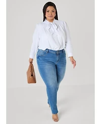 Ashley Stewart Plus Pleated Tie Neck Shirt