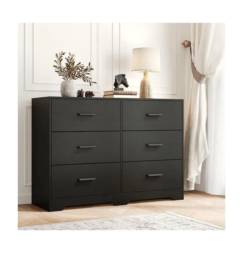homfan 6-Drawer Modern Dresser Chest with Metal Handles, Wide Wooden Storage Cabinet Tv Stand for Bedroom, Living Room, Hallway