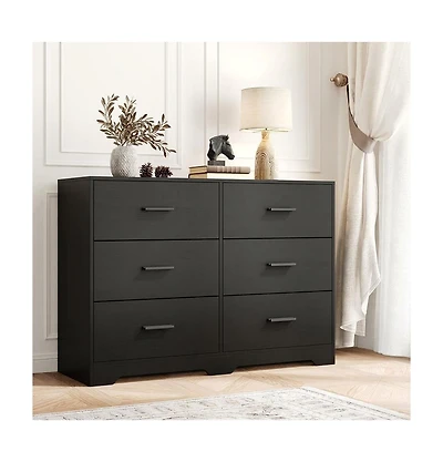 homfan 6-Drawer Modern Dresser Chest with Metal Handles, Wide Wooden Storage Cabinet Tv Stand for Bedroom, Living Room, Hallway