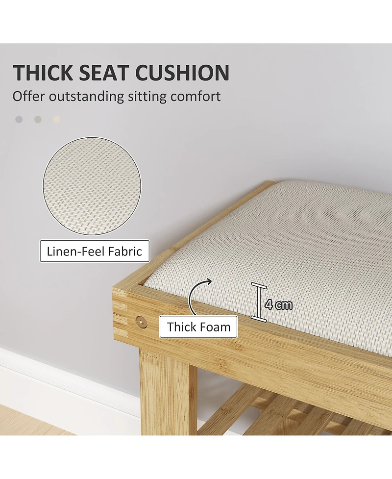 Homcom Bamboo Shoe Bench, Entryway Bench with Storage and Cushion