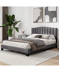 Slickblue Modern Bed Frame with Height-Adjustable Tufted Upholstered Headboard