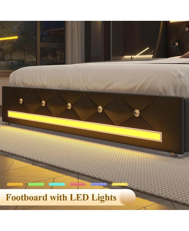 Streamdale Furniture Upholstered Bed with Storage, Led, Charging, No Box Spring