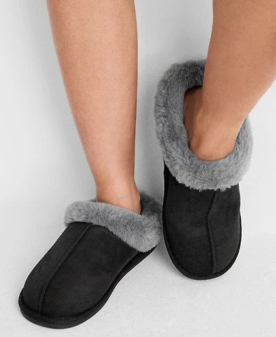 State of Day Women's Boxed Faux-Fur-Collar Clog Slippers, Macy's Exclusive