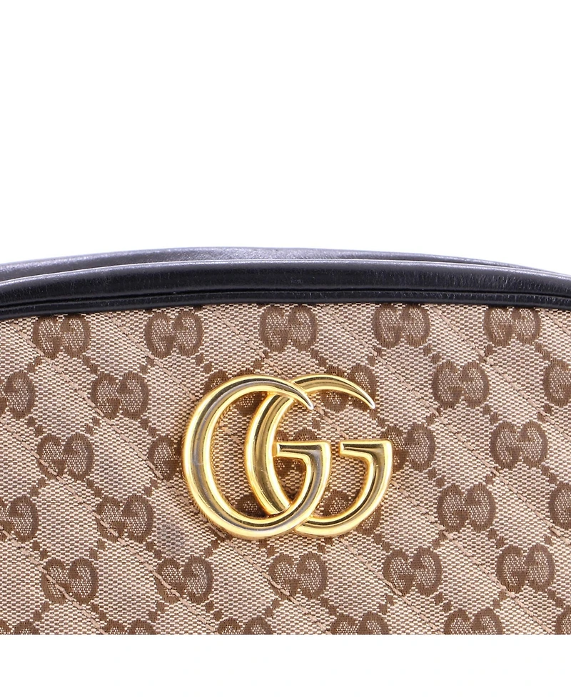 Pre-Owned Gucci Small Gg Marmont Shoulder Bag Diagonal Quilted Gg Canvas with Leather