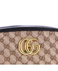 Pre-Owned Gucci Small Gg Marmont Shoulder Bag Diagonal Quilted Gg Canvas with Leather