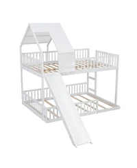 Streamdale Furniture Wood House Bunk Bed with Slide and Ladder