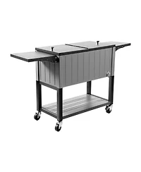 Cozito 80QT Rolling Ice Chest Cart with Bottom Shelf and Foldable Side Shelves