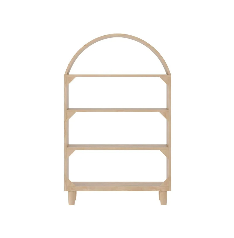 Wood Open Bookshelf with Covered Rounded Top, 4 Shelves, and Cylindrical Legs