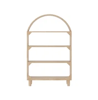 Wood Open Bookshelf with Covered Rounded Top, 4 Shelves, and Cylindrical Legs