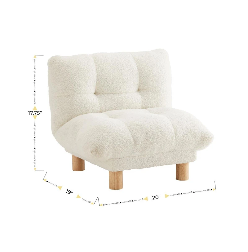 Buzz & Bloom Upholstered Cushioned Kids Chair with Tufted Seat and Back, Wood Legs