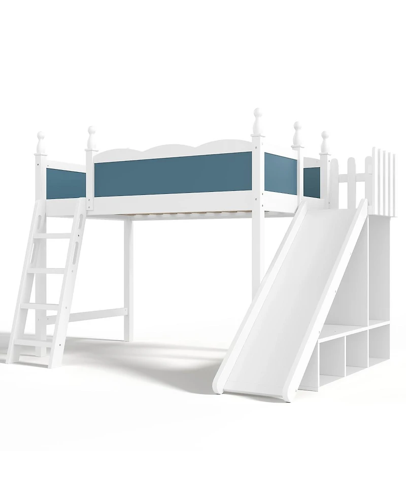 Streamdale Furniture Loft Bed with Storage, Wardrobe, and Slide, Solid Wood