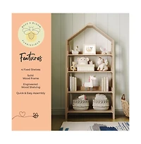 Buzz & Bloom Wood Open Bookshelf with Covered Triangular Top, 4 Shelves, and Squared Legs