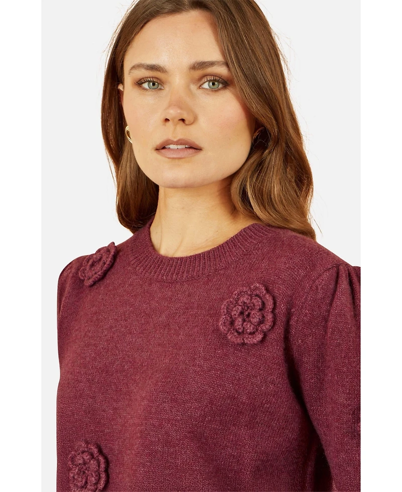 Yumi Women's Crochet Flower Knit Jumper
